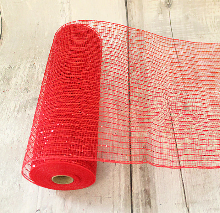 10" Red Metallic Deco Mesh