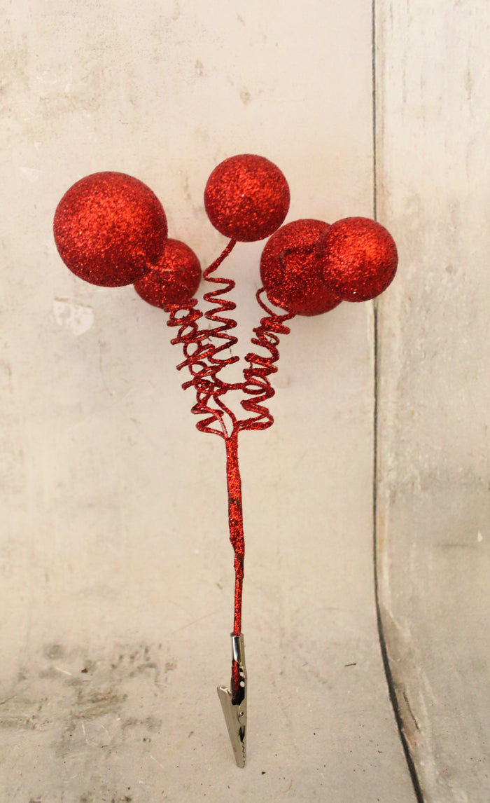 8" Red Glitter Ball Tendril Clip