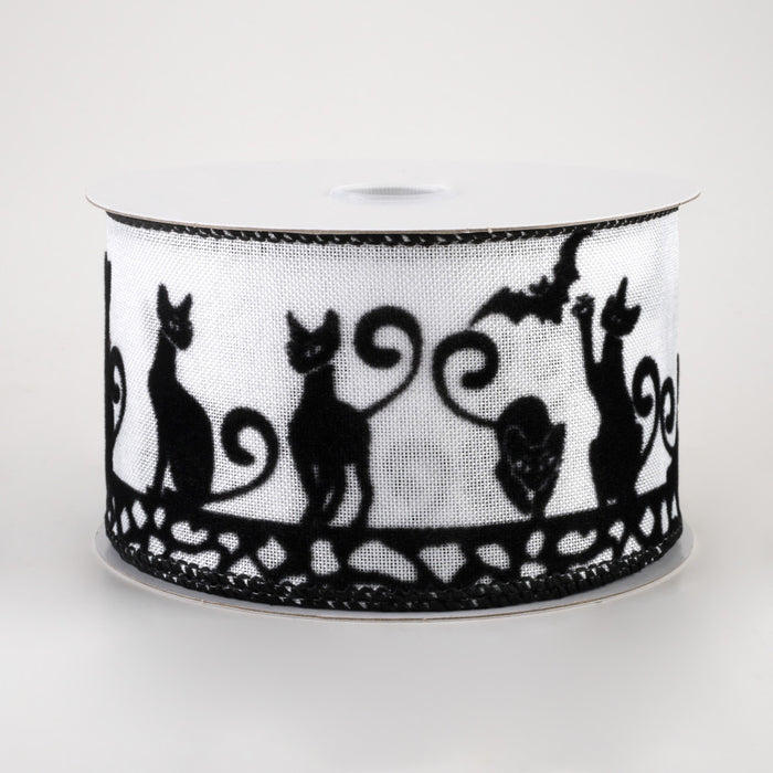 2.5" Flocked Black Cats Halloween Ribbon