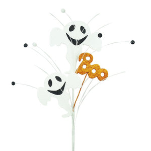 25" Glitter Ghost & Boo Halloween Floral Stem