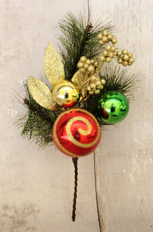 13" Red & Green Ornament Ball Pick
