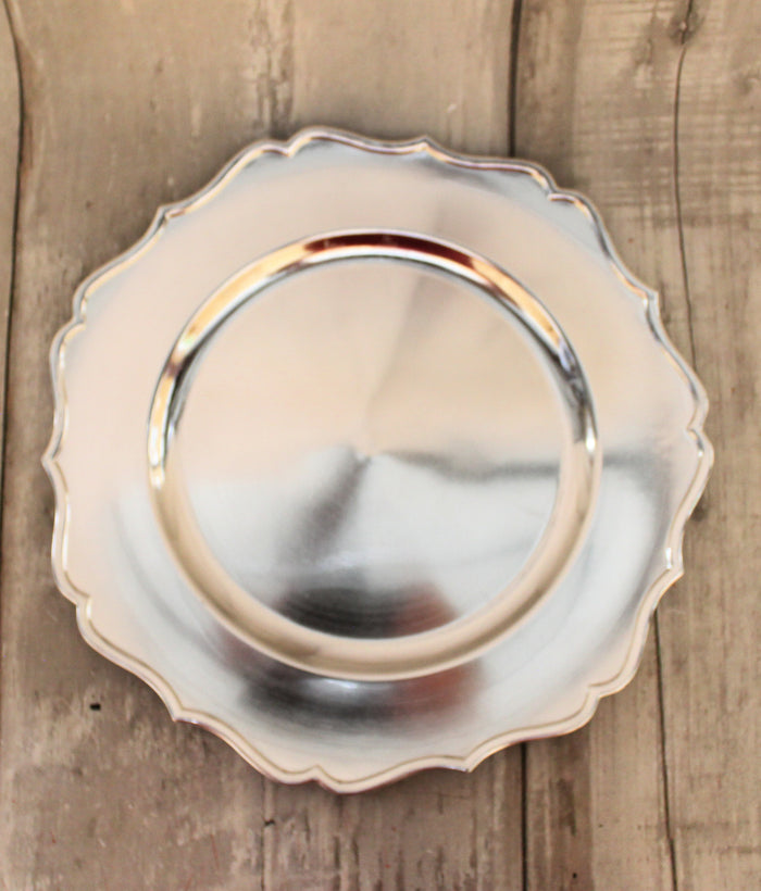 13" Scalloped Silver Charger Plate