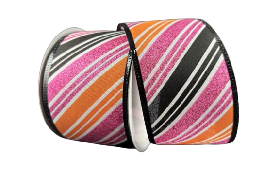 2.5" Black, Orange & Hot Pink Diagonal Stripes