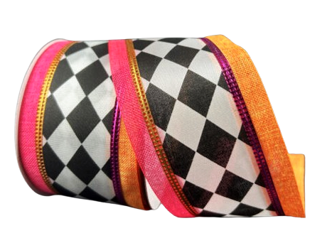 2.5" Orange & Hot Pink Harlequin Ribbon