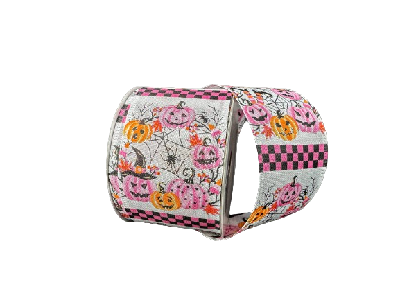 2.5" Orange & Pink Jack O Lanterns Ribbon