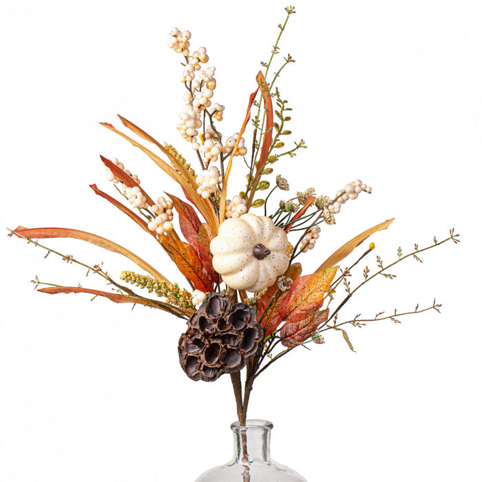 26" Fall Lotus Pod & Pumpkin Spray