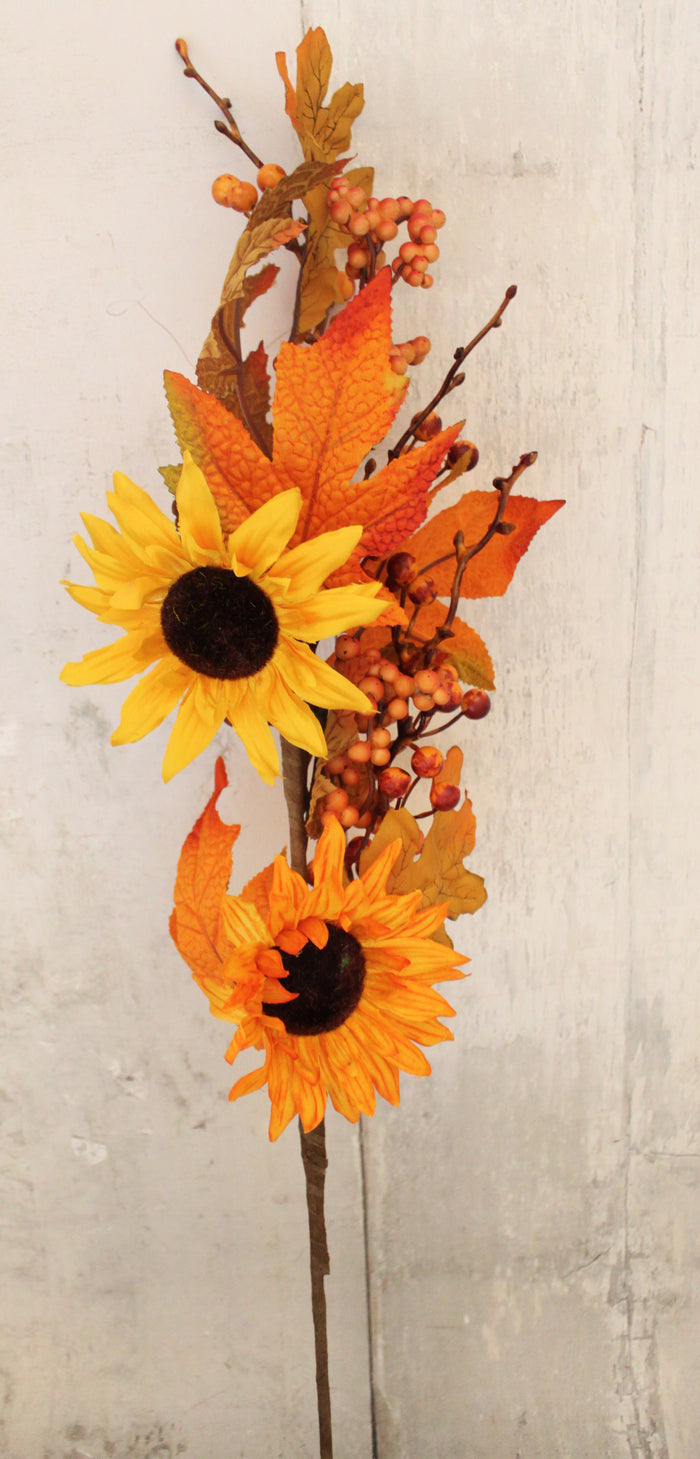 25" Sunflower Leaves Spray