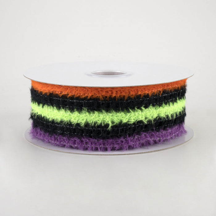 1.5" Black, Orange, Green & Purple Fuzzy Stripes Halloween Ribbon
