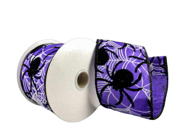 2.5" Spooky Spiders Purple Halloween Ribbon