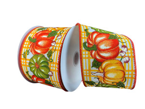 2.5" Fall Harvest Pumpkins Plaid Ribbon