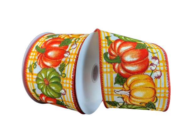 2.5" Fall Harvest Pumpkins Plaid Ribbon