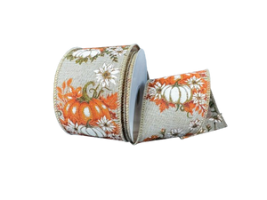 Decorative ribbon with pumpkins and flowers on a white background