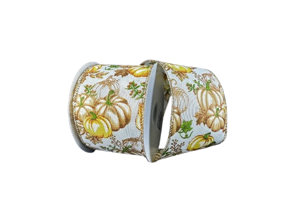 2.5" Bronze & Cream Pumpkins Ribbon