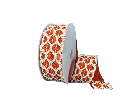 1.5" Ivory & Rust Scallop Fall Ribbon
