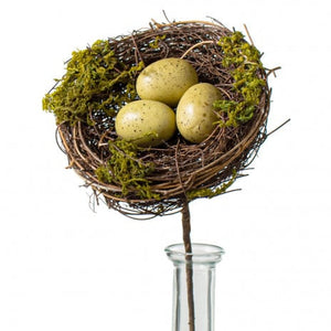 10" Mossy Bird Nest with Eggs Pick