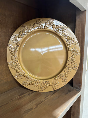13" Round Holly Christmas Plate - Red or Gold