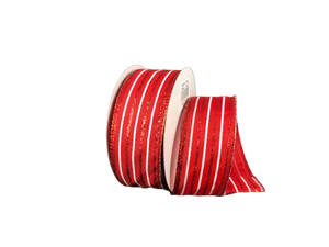 1.5" Thin Red & White Glitter Stripes Christmas Ribbon