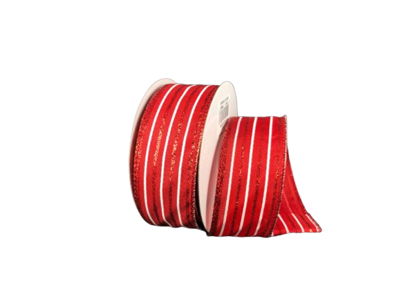 1.5" Thin Red & White Glitter Stripes Christmas Ribbon