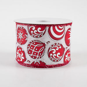 2.5" Red & White Iridescent Christmas Ornaments Ribbon