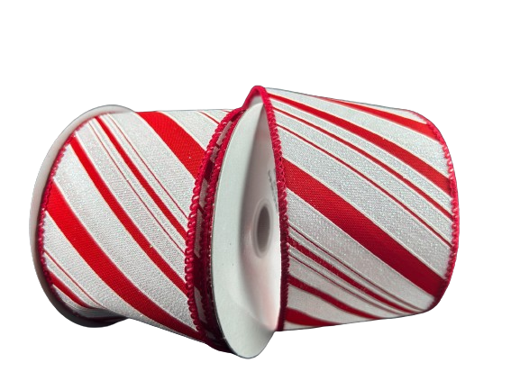 2.5" Red & White Iridescent Stripes Ribbon