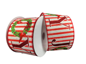 2.5" Joy Red Striped Christmas Ribbon