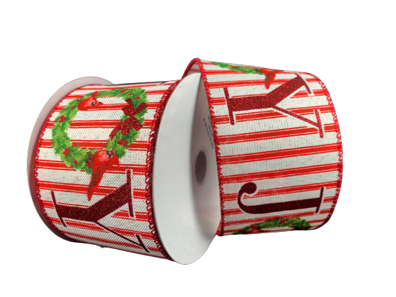 2.5" Joy Red Striped Christmas Ribbon
