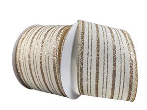 2.5" Ivory & Champagne Stripes Christmas Ribbon