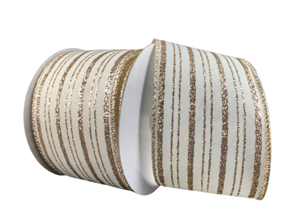 2.5" Ivory & Champagne Stripes Christmas Ribbon
