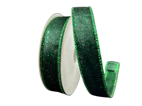 7/8" Emerald Green Glitter Lush Velvet Ribbon