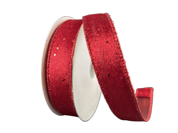 7/8" Red Glitter Lush Velvet Ribbon