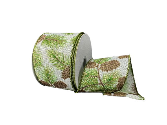 2.5" Pinecones & Pine Needles Ribbon