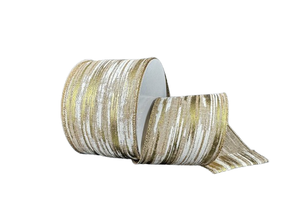 2.5" Cream & Gold Metallic Streaks Ribbon