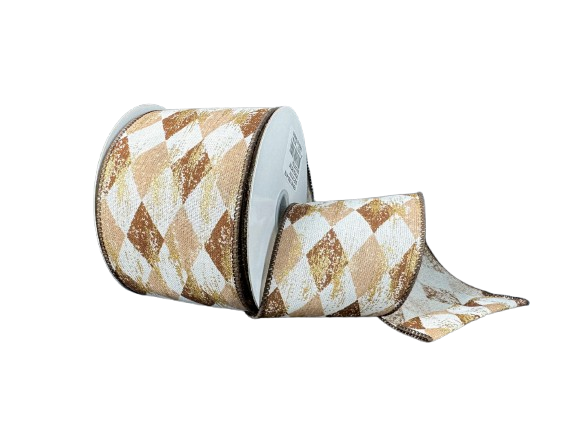 2.5" Brown & Tan Harlequin Ribbon