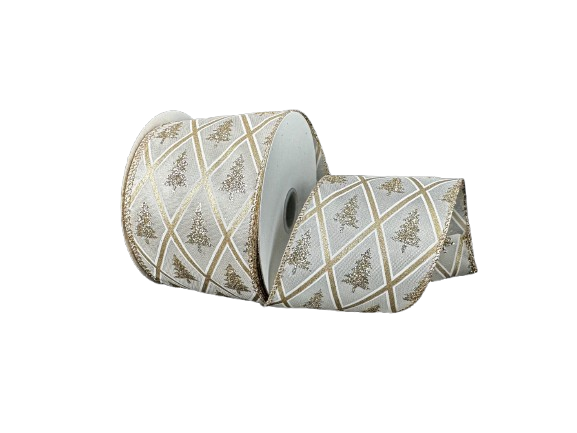 2.5" Champagne Diamond Trees Ribbon