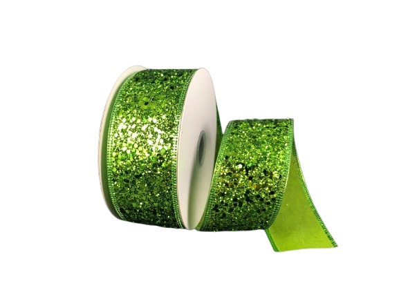 1.5" Super Glitter Lime Green Ribbon