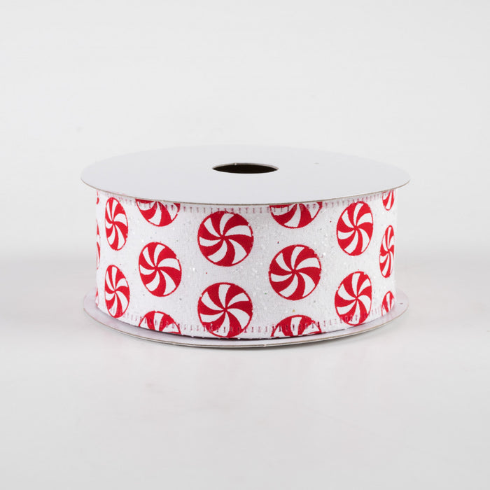 1.5" Glitter Peppermints Christmas Ribbon