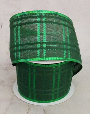 2.5" Emerald Green Glitter Metallic Plaid Christmas Ribbon