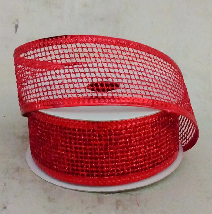 1.5" Red Metallic Net Ribbon