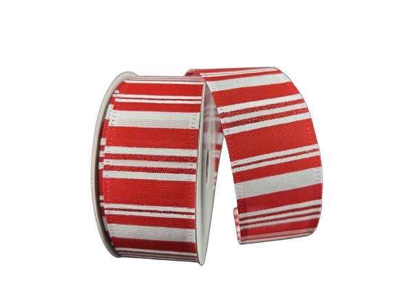 1.5" Red & White Glitter Stripes Ribbon
