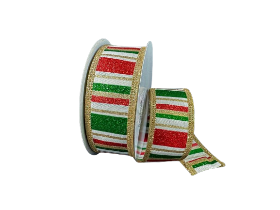 1.5" Metallic Christmas Striped Ribbon