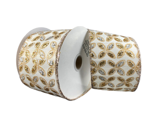 2.5" Gold & Silver Petal Ivory Christmas Ribbon