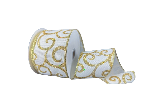 2.5" Gold Glitter Swirls Ribbon