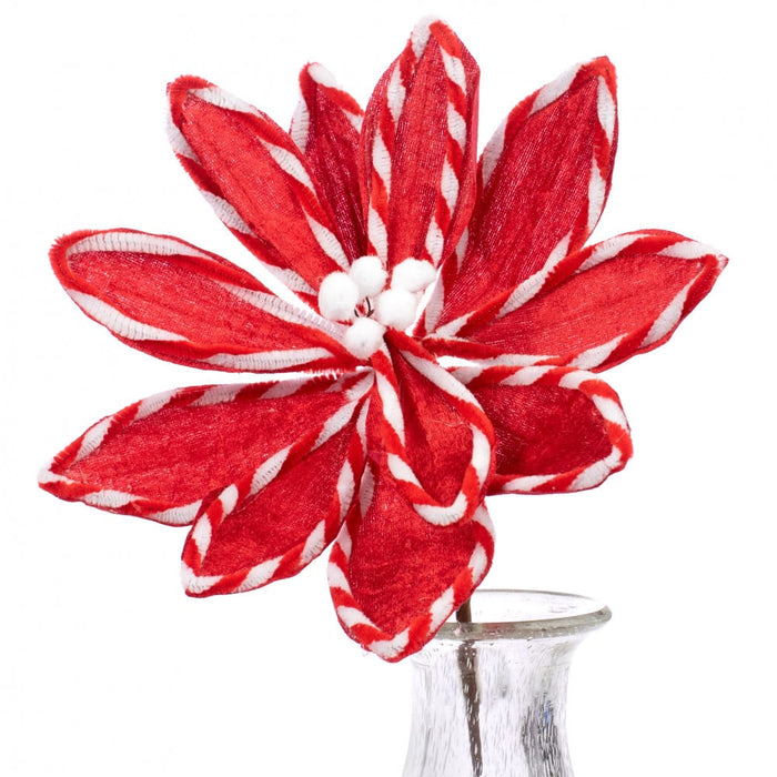 12" Red & White Velvet Poinsettia Pick