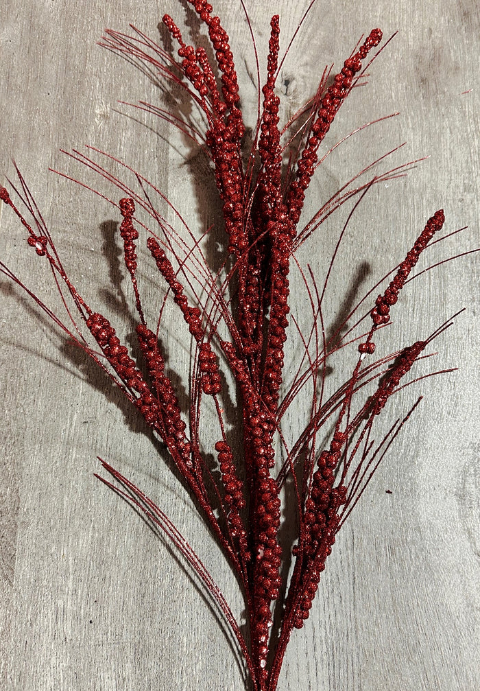 36" Red Glitter Berry Spray