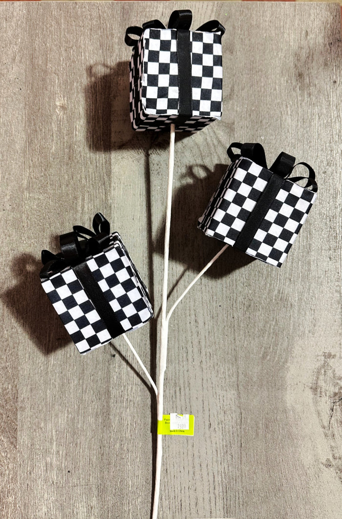 26" Black & White Checker Gift Box Spray