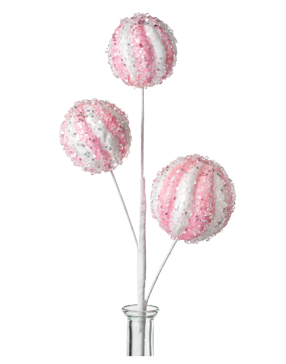 18" Pink & White Icy Ball Pick