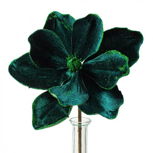 10" Hunter Green Velvet Magnolia Stem