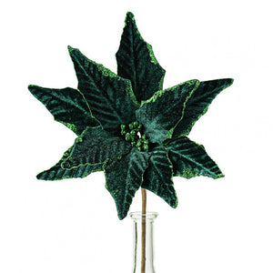 15" Hunter Green Velvet Poinsettia Pick
