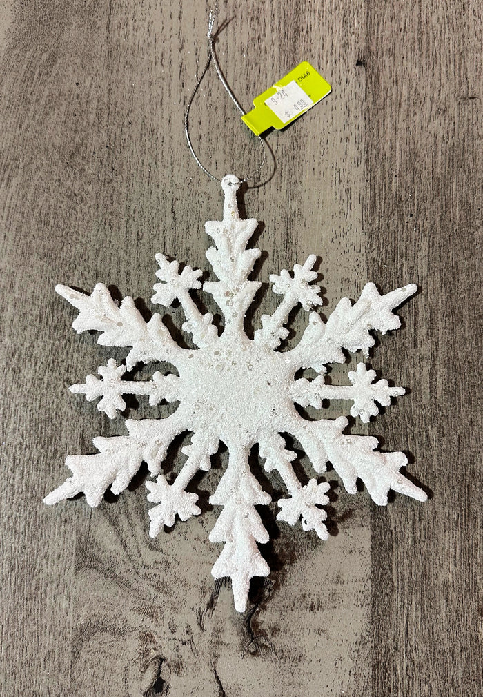 8" White Glitter Snowflake Ornament