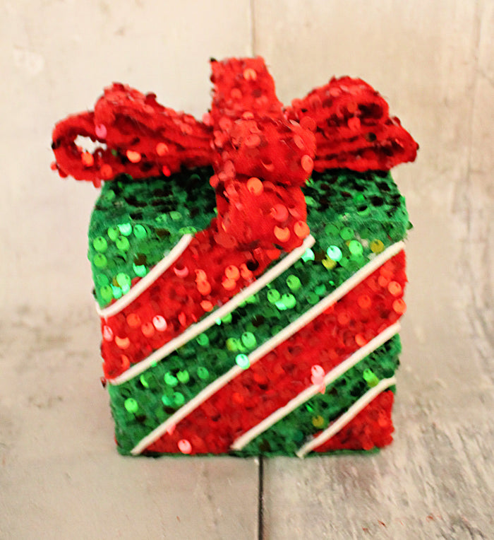 7" Red & Emerald Green Sequin Gift Box